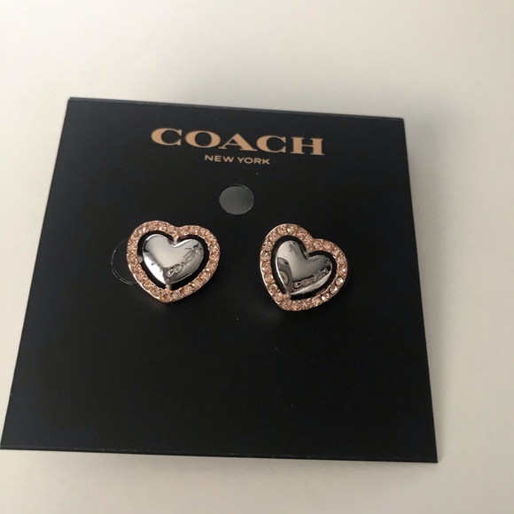 Coach Heart Post Earrings in Rose Gold and Silver